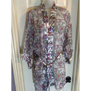 Victoria Secret Robe Floral Silver Trim Tie Belt One Size Fits All